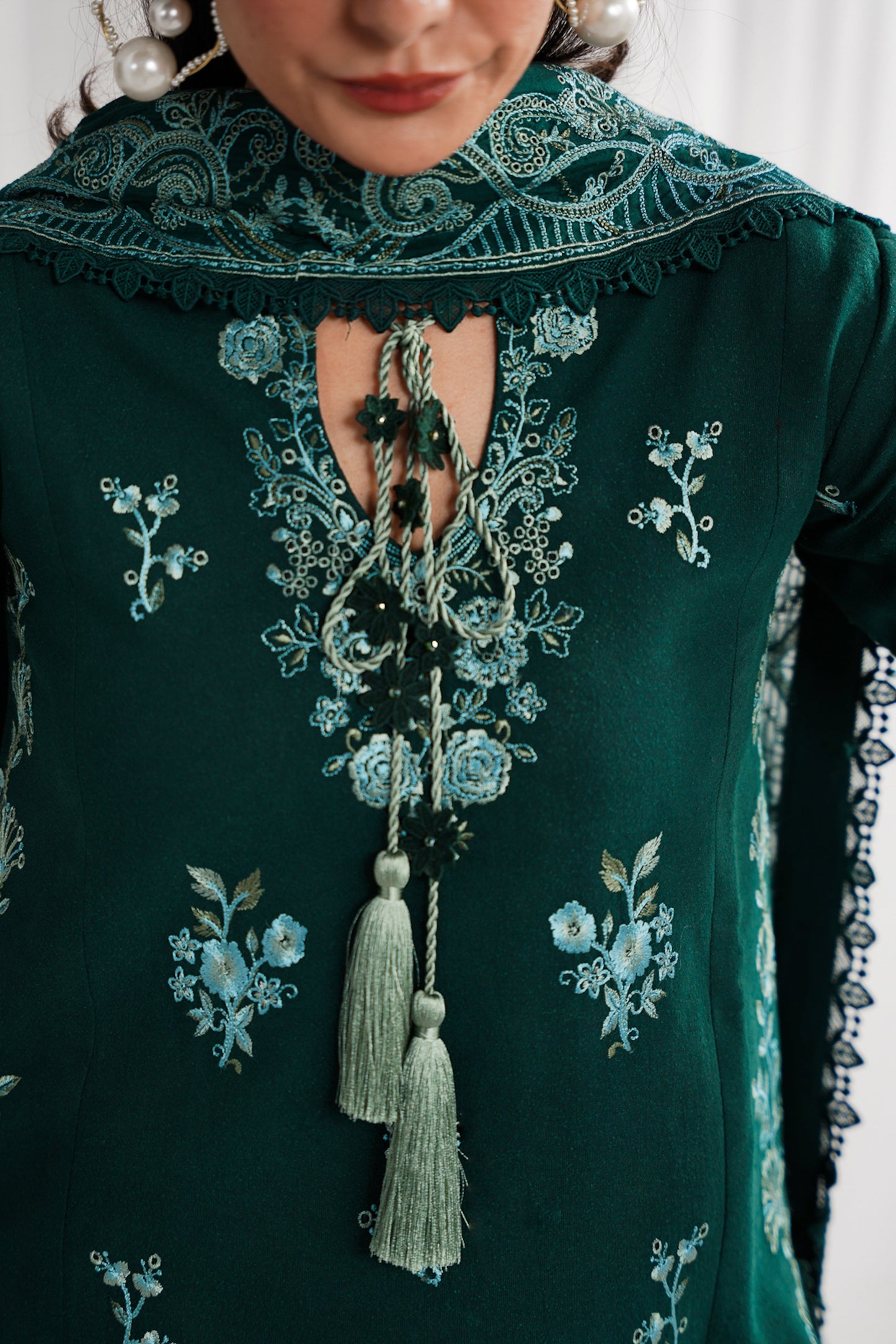GARNET-3PC DHANAK EMBROIDERED SHIRT WITH DHANAK EMBROIDERED SHAWL & TROUSER-BIC-4318