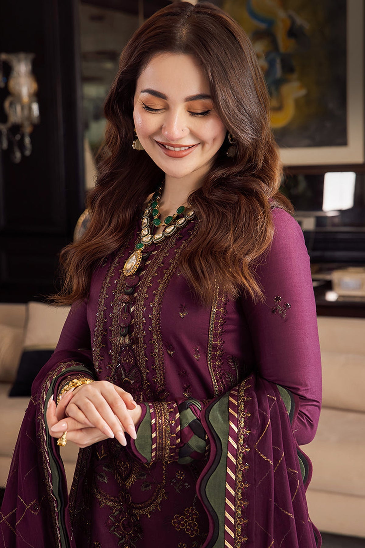 ASIM JOFA-3PC DHANAK EMBROIDERED SHIRT WITH TYE&DYED CHIFFON DUPATTA AND TROUSER-BIC-4287
