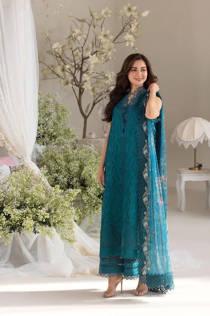 SOBIA NAZIR LAWN 3PC - LAWN EMB SHIRT WITH COTTON NET EMB PRINTED DUPATTA AND LAWN EMB TROUSER | RP-3699