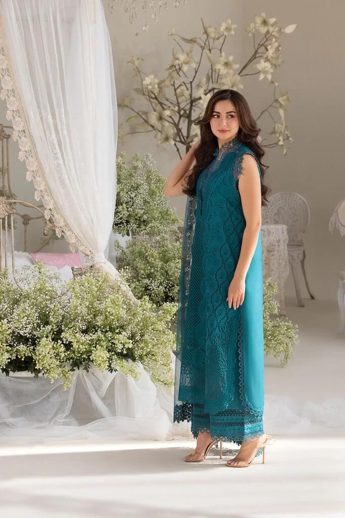 SOBIA NAZIR LAWN 3PC - LAWN EMB SHIRT WITH COTTON NET EMB PRINTED DUPATTA AND LAWN EMB TROUSER | RP-3699