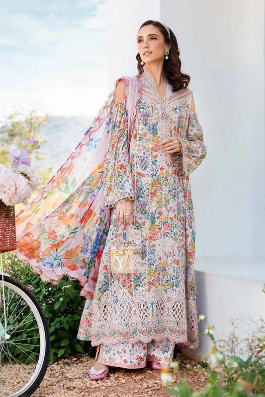 MARIA.B LAWN 3PC - LAWN EMB PRINTED SHIRT WITH CHIFFON PRINTED DUPATTA AND LAWN PRINTED TROUSER | RP-BIC-2503