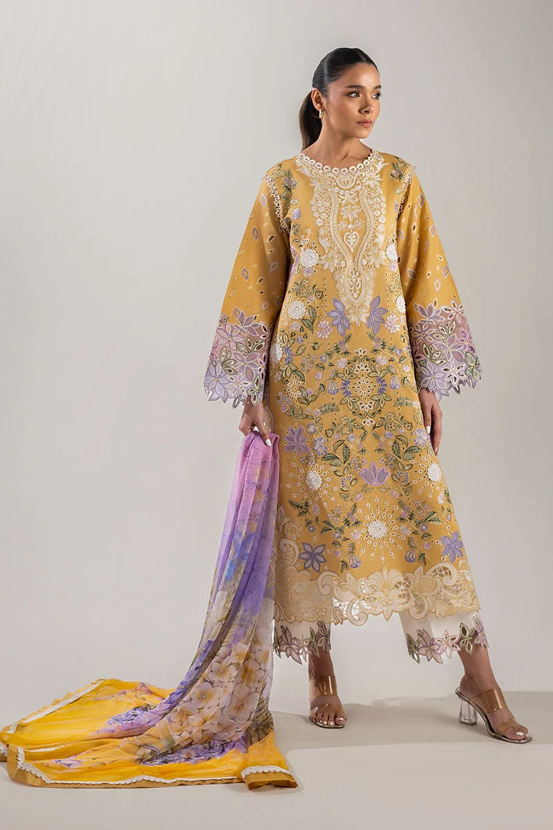 MUSHQ LAWN 3PC - LAWN EMB SHIRT WITH CHIFFON PRINTED DUPATTA AND LAWN DYED TROUSER | RP-3737