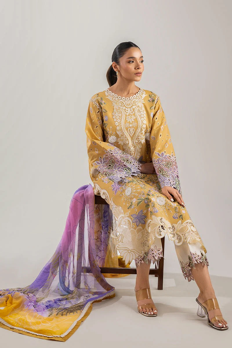MUSHQ LAWN 3PC - LAWN EMB SHIRT WITH CHIFFON PRINTED DUPATTA AND LAWN DYED TROUSER | RP-3737