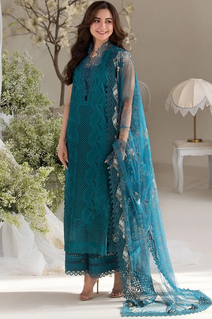 SOBIA NAZIR LAWN 3PC - LAWN EMB SHIRT WITH COTTON NET EMB PRINTED DUPATTA AND LAWN EMB TROUSER | RP-3699