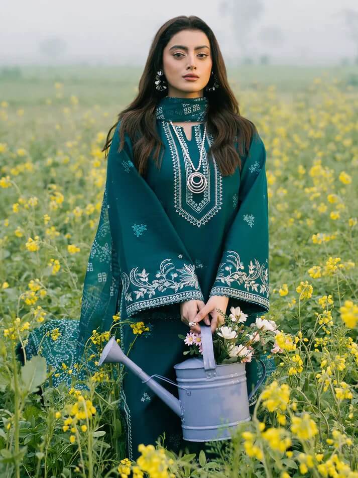 IZEL LAWN 3PC - LAWN EMB SHIRT WITH MONARK PRINTED DUPATTA AND LAWN DYED TROUSER | RP-3687