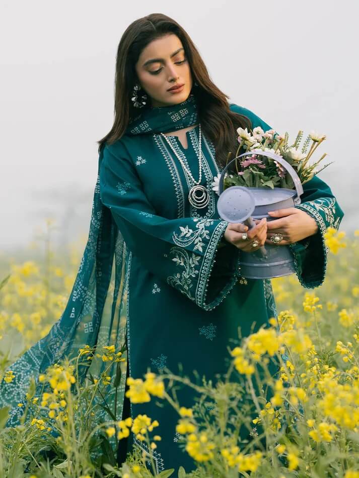 IZEL LAWN 3PC - LAWN EMB SHIRT WITH MONARK PRINTED DUPATTA AND LAWN DYED TROUSER | RP-3687