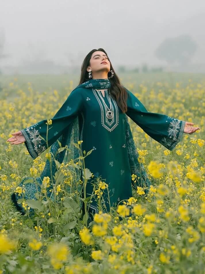 IZEL LAWN 3PC - LAWN EMB SHIRT WITH MONARK PRINTED DUPATTA AND LAWN DYED TROUSER | RP-3687