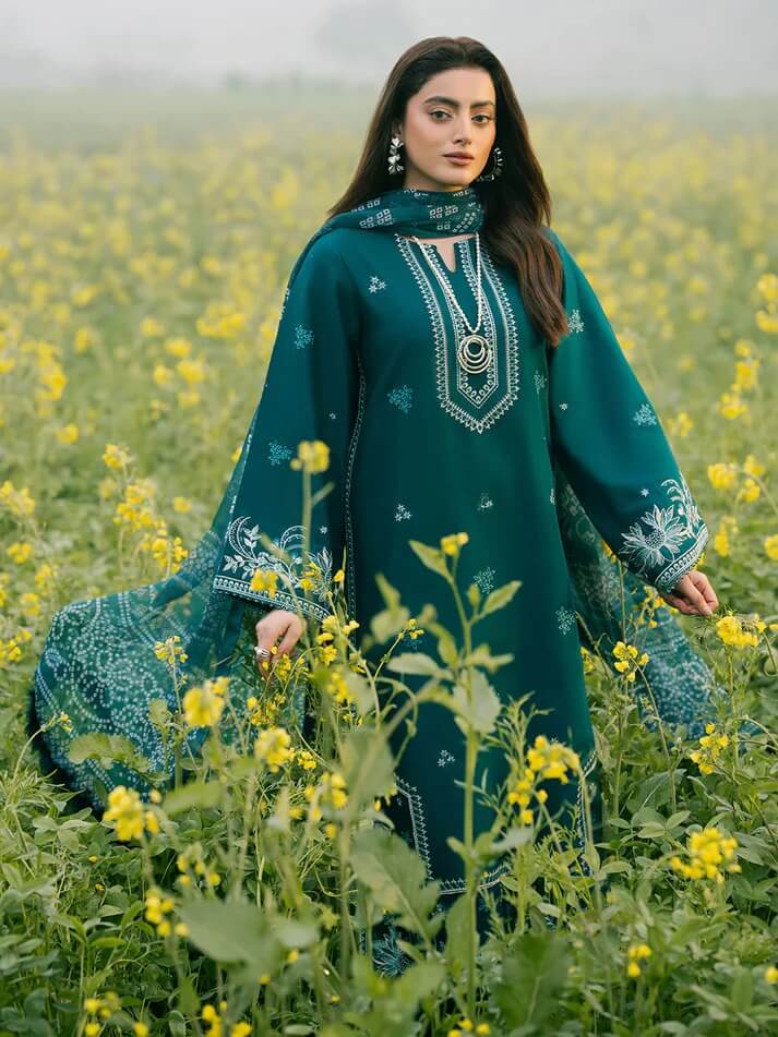 IZEL LAWN 3PC - LAWN EMB SHIRT WITH MONARK PRINTED DUPATTA AND LAWN DYED TROUSER | RP-3687