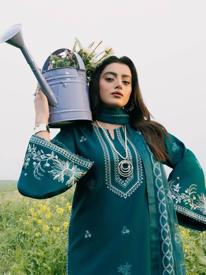 IZEL LAWN 3PC - LAWN EMB SHIRT WITH MONARK PRINTED DUPATTA AND LAWN DYED TROUSER | RP-3687