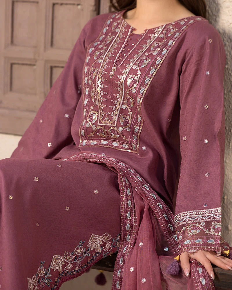 JADE LAWN 3PC - LAWN SEQUENCE EMB SHIRT WITH CHIFFON EMB DUPATTA AND LAWN DYED TROUSER | RP-3744