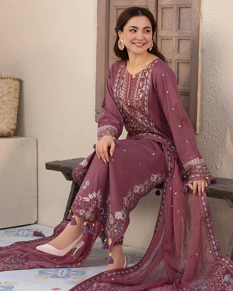 JADE LAWN 3PC - LAWN SEQUENCE EMB SHIRT WITH CHIFFON EMB DUPATTA AND LAWN DYED TROUSER | RP-3744