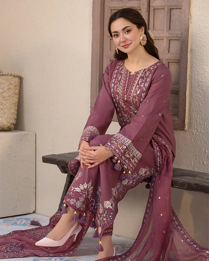 JADE LAWN 3PC - LAWN SEQUENCE EMB SHIRT WITH CHIFFON EMB DUPATTA AND LAWN DYED TROUSER | RP-3744