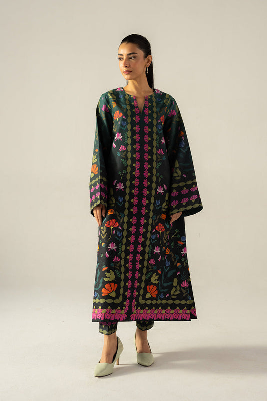 AFROZEH-2PC SHAMOZE SILK PRINTED SHIRT WITH SHAMOZE SILK PRINTED TROUSER-BIC-