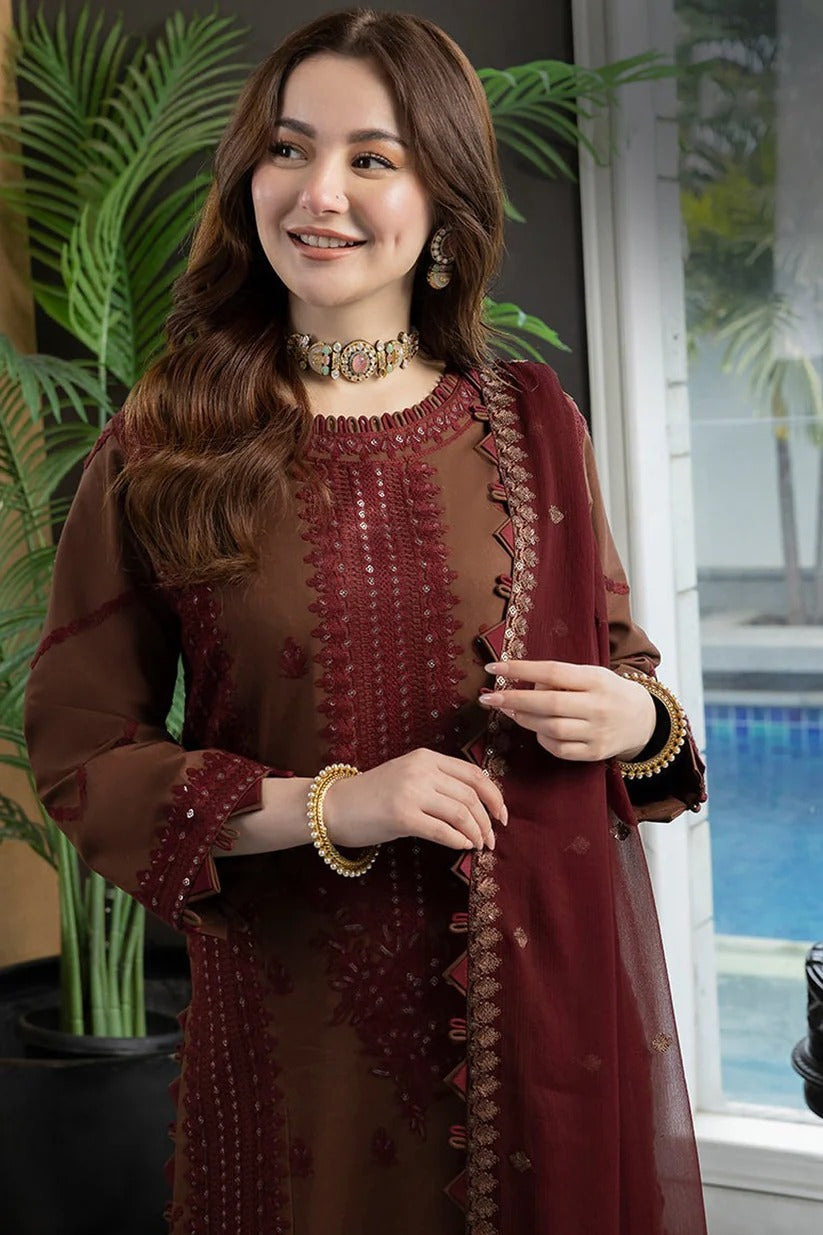 ASIM JOFA LAWN 3PC - LAWN EMB SHIRT WITH BAMBER CHIFFON EMB DUPATTA AND LAWN DYED TROUSER | RP-3647