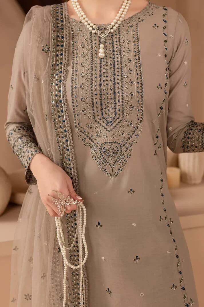 BATIK LAWN 3PC - LAWN EMB SHIRT WITH ORGANZA EMB DUPATTA AND LAWN EMB TROUSER | RP-3692