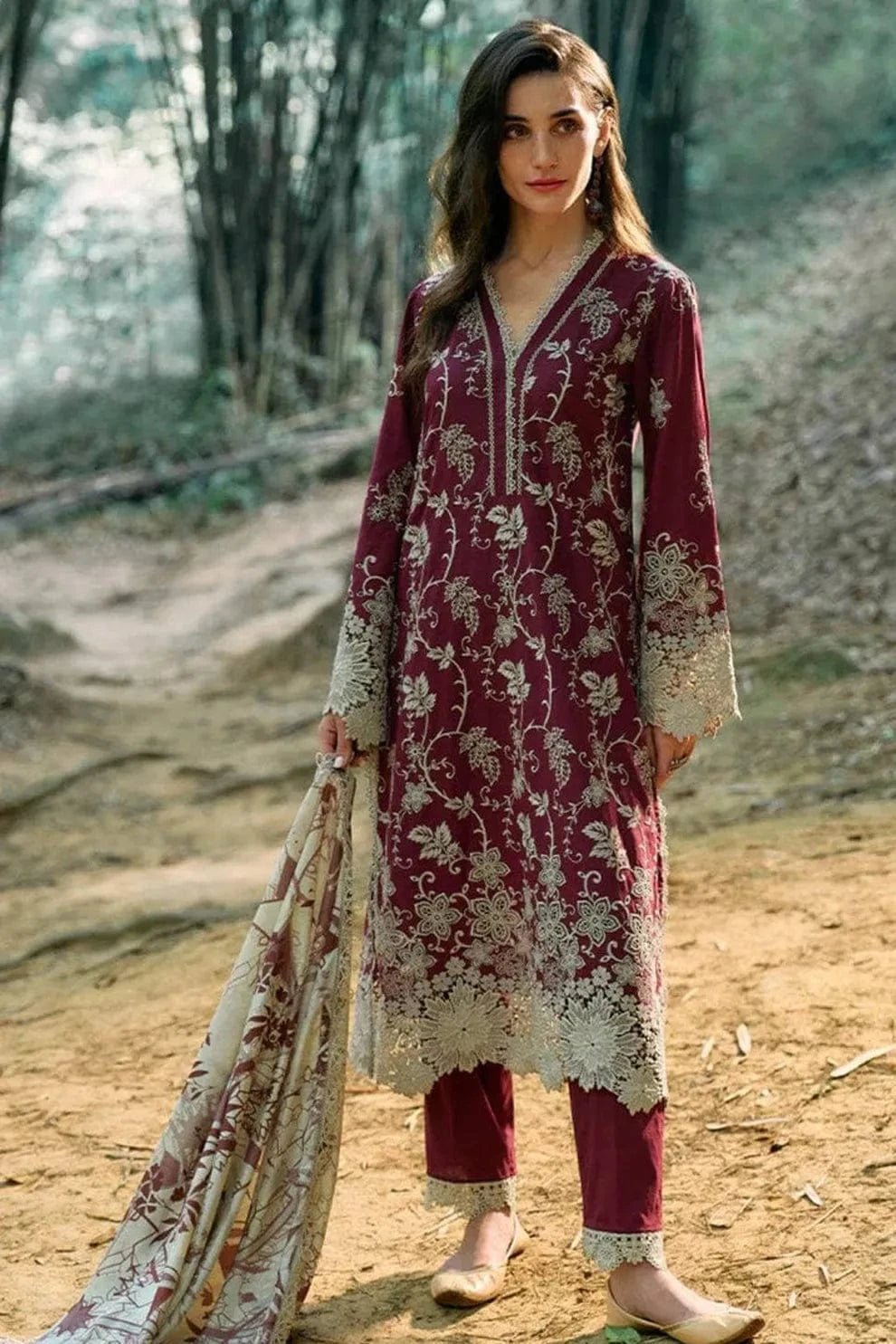 IMAGE LAWN 3PC - LAWN EMB SHIRT WITH MONARK PRINTED DUPATTA AND LAWN DYED TROUSER | RP-3598