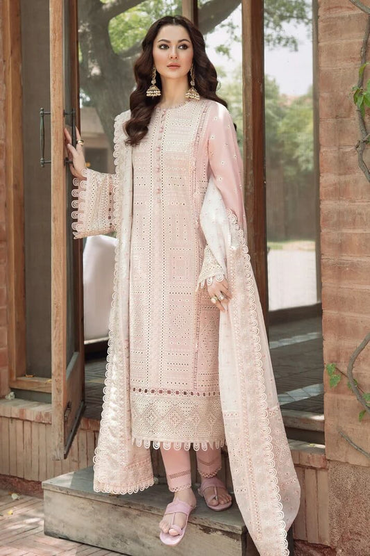 JAZMIN LAWN 3PC - LAWN LASERCUT EMB SHIRT WITH MONARK EMB DUPATTA AND LAWN DYED TROUSER | RP-3702