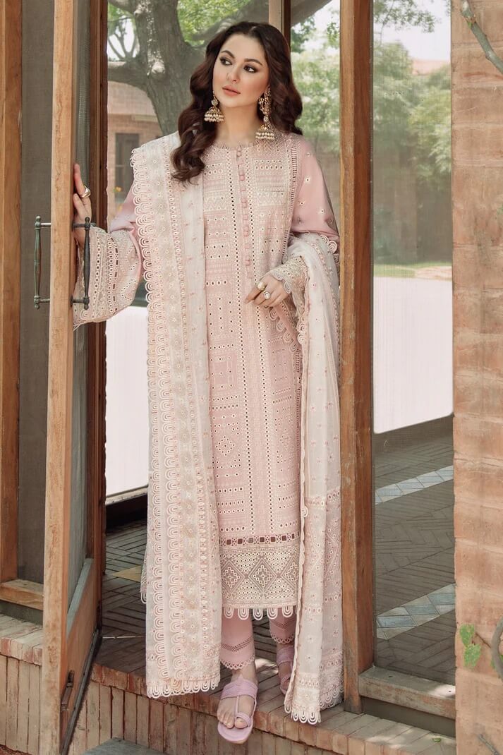 JAZMIN LAWN 3PC - LAWN LASERCUT EMB SHIRT WITH MONARK EMB DUPATTA AND LAWN DYED TROUSER | RP-3702