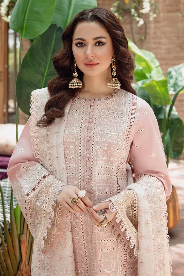 JAZMIN LAWN 3PC - LAWN LASERCUT EMB SHIRT WITH MONARK EMB DUPATTA AND LAWN DYED TROUSER | RP-3702